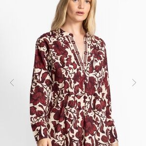 Johnny Was Burgundy and Cream Floral Mini Dress